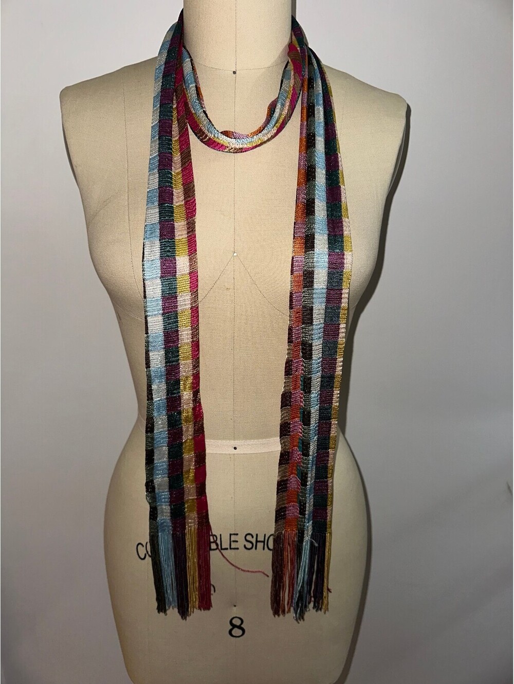 Italy Colorful Checkered Whimsy Knit Light Women's Scarf